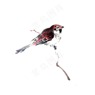 鸟雀红花鸟国画水墨PNG,免抠元素