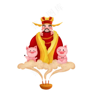 手绘灶王爷png图,免抠元素