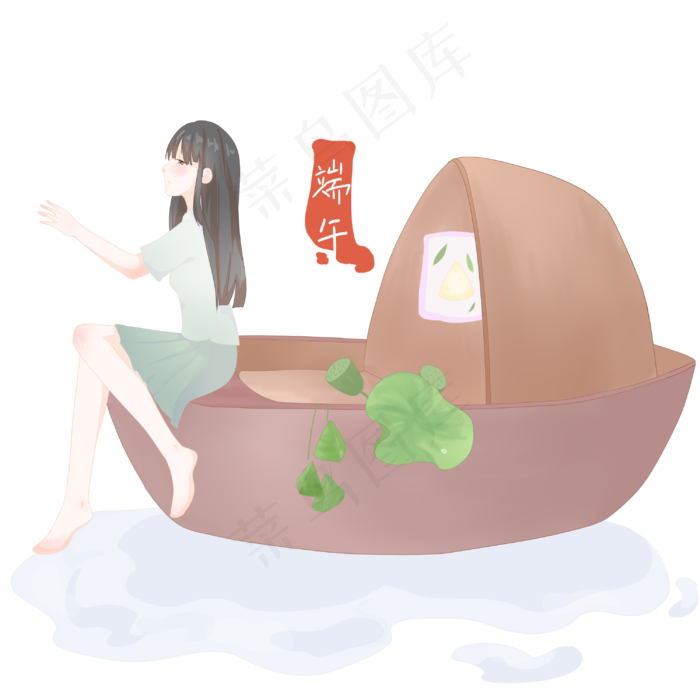 端午节划船戏水女孩(3000X3000(DPI:300))psd模版下载