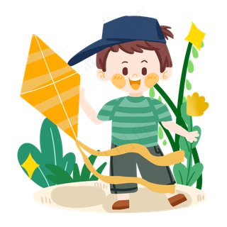 儿童节卡通男孩放风筝PNG素材