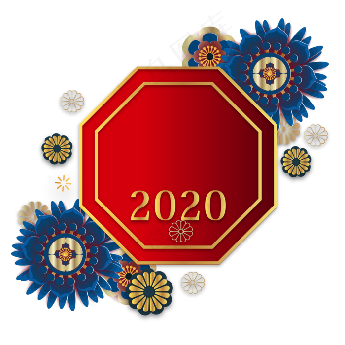 2020鼠年花朵剪纸装饰,免抠元素(2500X2500(DPI:300))ai矢量模版下载