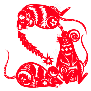 鼠年放鞭炮老鼠剪纸,免抠元素