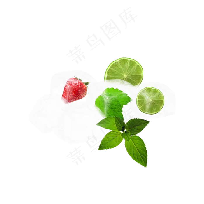 才能薄荷叶柠檬冰块元素,免抠元素(2000*2000px)psd模版下载