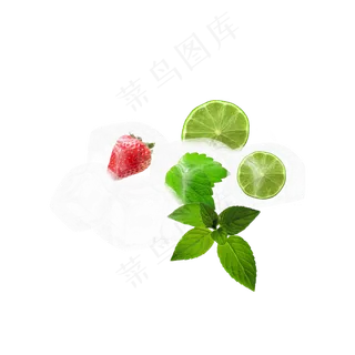 才能薄荷叶柠檬冰块元素,免抠元素