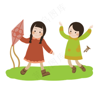 春天放风筝可爱闺蜜玩耍