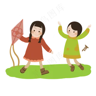 春天放风筝可爱闺蜜玩耍