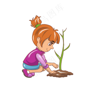 植树节种树的小女孩