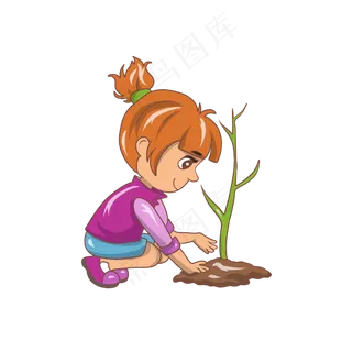 植树节种树的小女孩