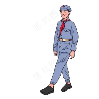 长征带红领巾的小学生穿红军衣服