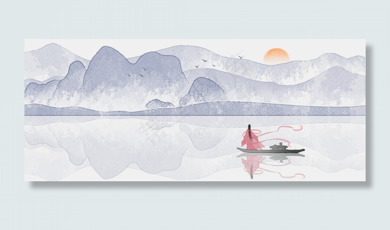 尘世迷津渡禅意水墨风景人物画PNG,免抠元素