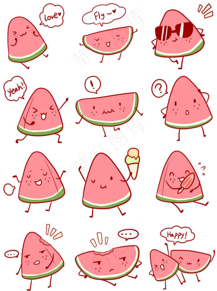 夏日可爱西瓜系列(2000X2680(DPI:300))psd模版下载