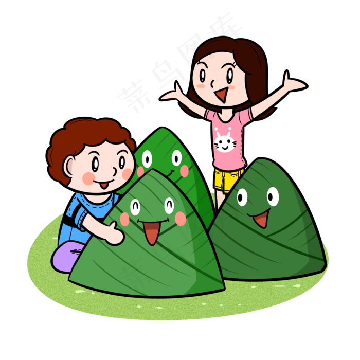 卡通端午节儿童和大粽子png透