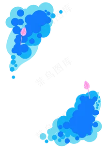 蓝色系清新荷花圆形边框