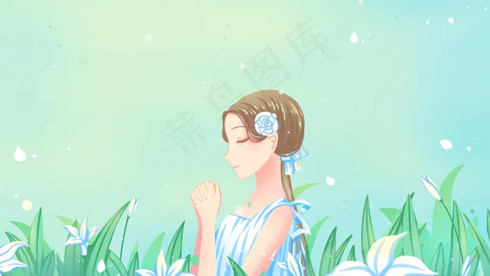 绿色唯美卡通小清新治愈夏季夏天祈福配图(2880*1620px 300 dpi )psd模版下载