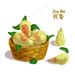 惊蛰梨子和篮框PNG,免抠元素