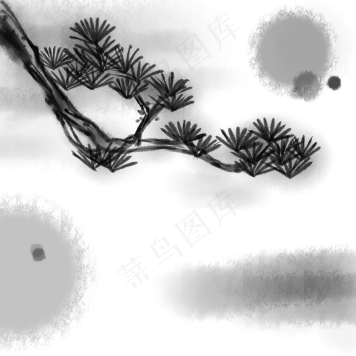 水墨松树墨点图案(3000X3000(DPI:299))psd模版下载