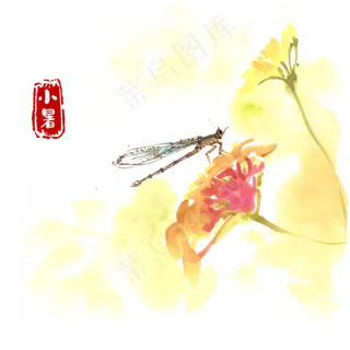 小暑休憩的豆娘水墨画 小暑休憩的豆娘水墨画