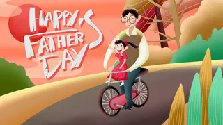 粉色系卡通手绘风父亲节父女配图