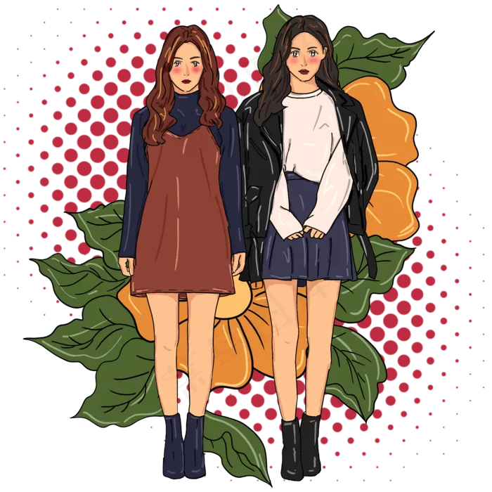 现代小清新美女服装模特插图(5000X5000(DPI:300))psd模版下载