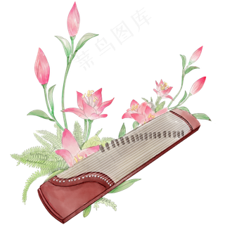 水彩乐器古筝,免抠元素