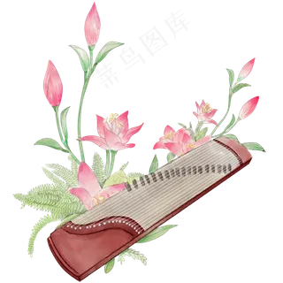 水彩乐器古筝,免抠元素