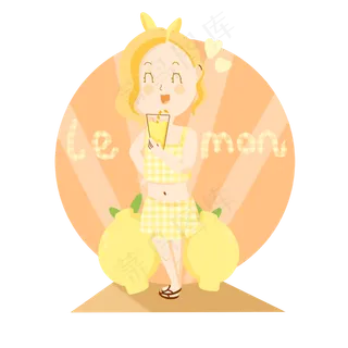 夏日水果女孩柠檬