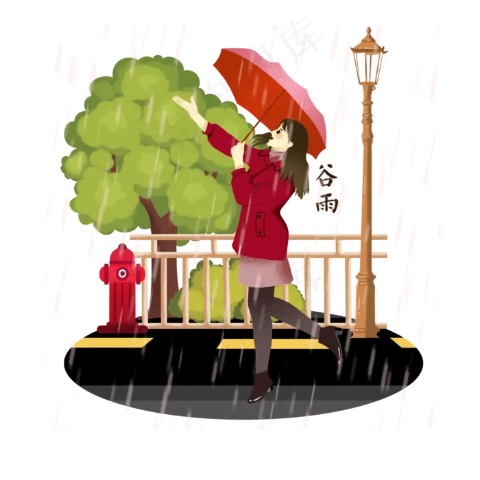 谷雨看雨景的小女孩