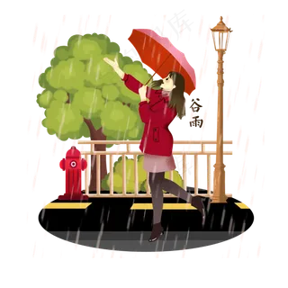 谷雨看雨景的小女孩