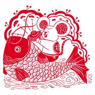 2020年鼠年可爱老鼠锦鲤中国剪纸�,免抠元素