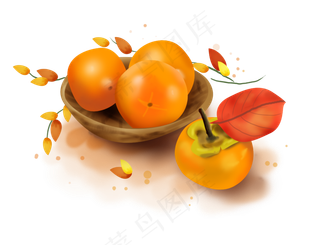 立秋手绘丰收大柿子,免抠元素