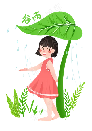 谷雨避雨的小女孩