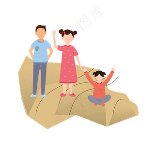 卡通风格儿童节一家三口出游