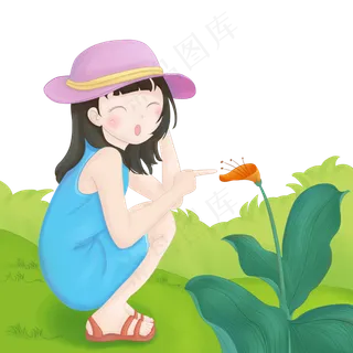 立夏外出踏青女孩和花