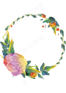 森系小清新水彩手绘绿叶花环