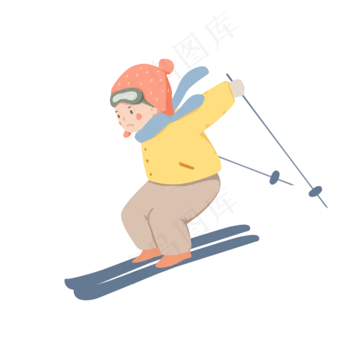 卡通手绘滑雪的女孩,免抠元素(1181*1181px 300 dpi )psd模版下载