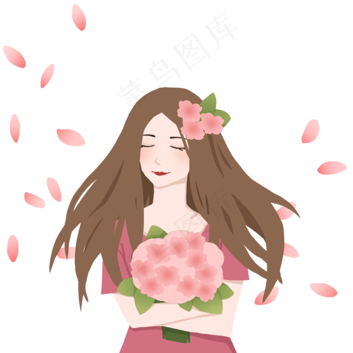 女神节花捧花瓣卡通女孩节日人物(2000X2000(DPI:300))psd模版下载