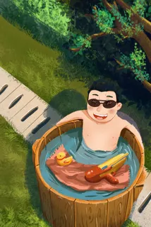 二十四节气大暑暑假避暑洗澡冲凉夏天玩耍