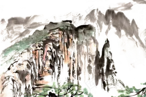 山岭群山水墨画PNG免抠素材
