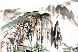 山岭群山水墨画PNG免抠素材