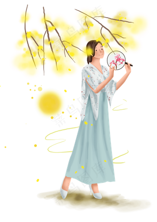 中秋节赏月看桂花的女孩,免抠元素