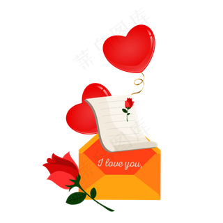 矢量手绘爱心玫瑰信封