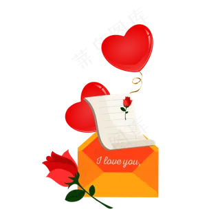 矢量手绘爱心玫瑰信封