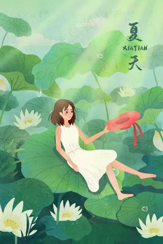 夏天荷花池塘避暑玩耍