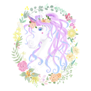 手绘风独角兽天马花环肖像