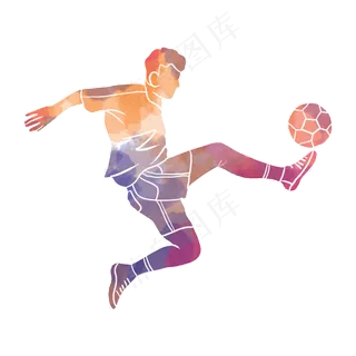 水彩运动踢足球素材