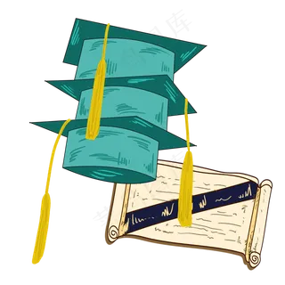 水彩学士帽通知书