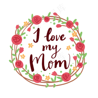 母亲节英文字体和花朵PNG免抠