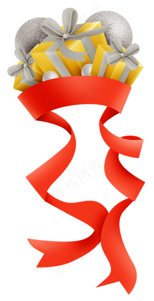 金色礼物和装饰球,免抠元素