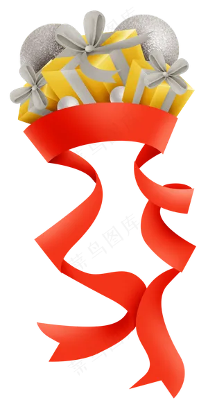 金色礼物和装饰球,免抠元素