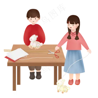 中国风金童玉女元宵节做花灯,免抠元素